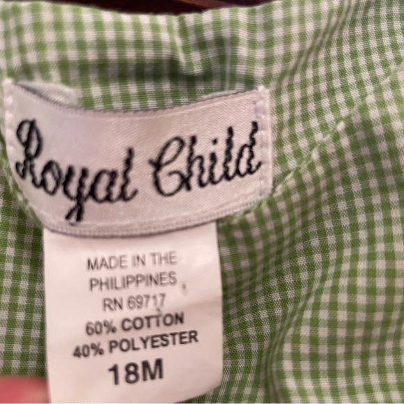 Royal Child 18M Smocked romper light green check/gingham pattern with pumpkins - Picture 7 of 13